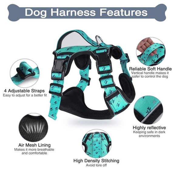 ‼️SOLD‼️NEW🐳 MORXIL TURQUOISE PADDED REFLECTIVE WHALE DOG HARNESS LEAD/LEASH SET - Picture 12 of 16